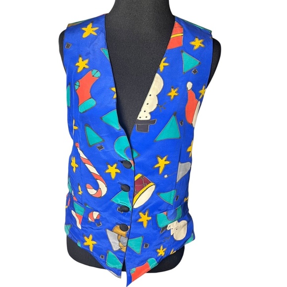 Silk Scapes Vintage Chirstmas Vest Size Large - Picture 1 of 8